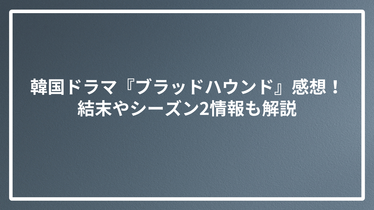 韓国ドラマ『ブラッドハウンド』感想！結末やシーズン2情報も解説